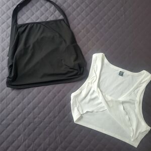 Women’s Black and White Crop Tops - Classic Halter & Scoop Tank (Set Of 2)
